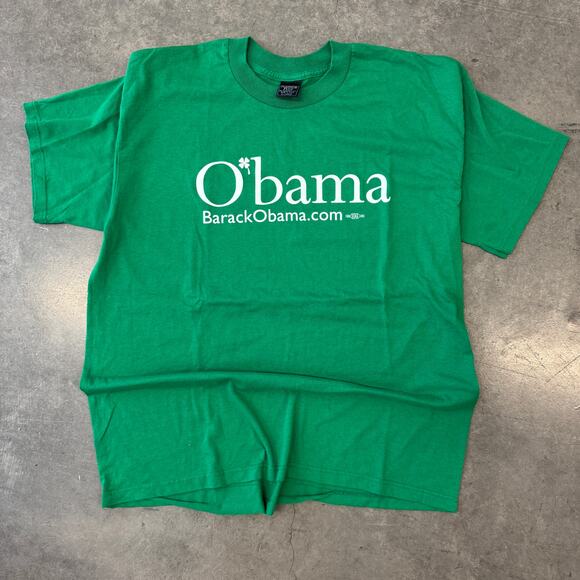 Vintage Y2K Obama President Green Graphic Tee Short Sleeve XL - Picture 1 of 5